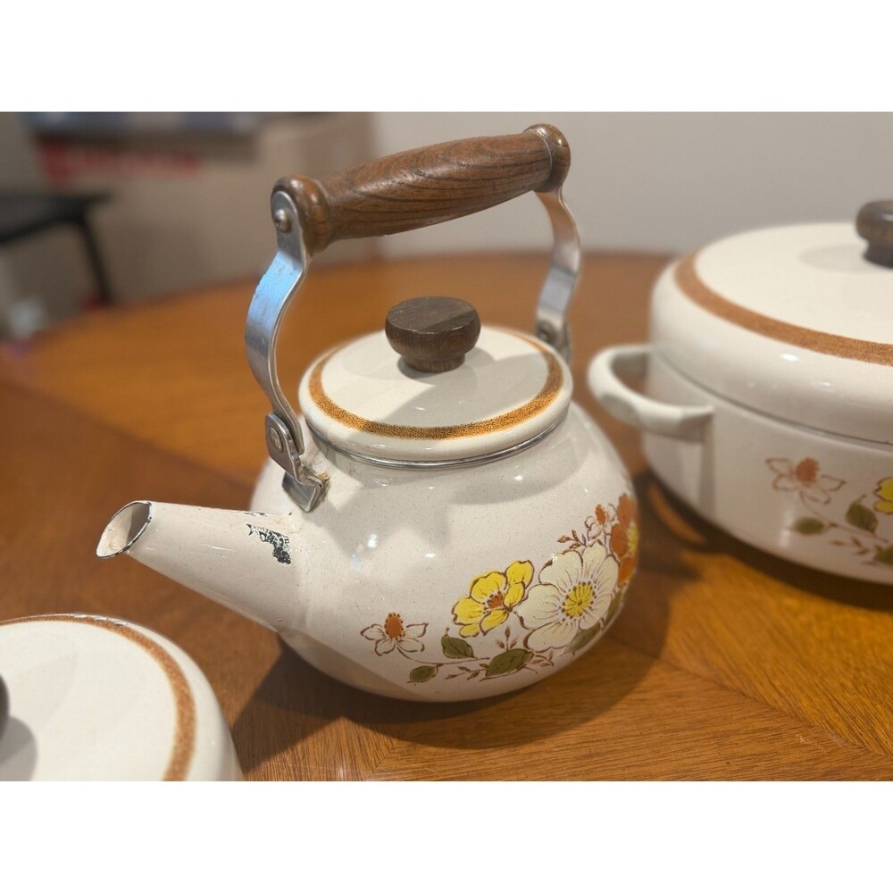 Vintage Daniele Collection Trailside Enamelware Cookware Set - Floral Enamel Pot - Picture 5 of 11